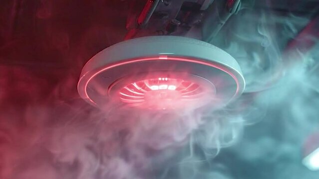 Smoke detector and smoke in the room. Selective focus. Nature.