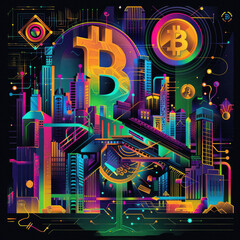 Bitcoin crypto currency gold coins logo as digital cryptocurrency symbol stock financial exchange business market trade. Btc blockchain future payments, investment technology background.