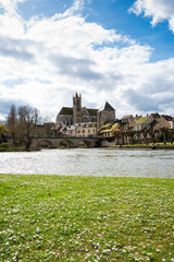 Scenic view of Moret-sur-Loing in spring. This medieval and impressionist town in Ile-de-France is listed among the Most Beautiful Detours of France, only one hour from Paris. French travel background