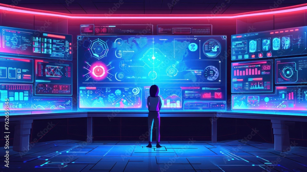 Poster person standing in front of large display generative ai
