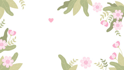 Floral frame Pink flowers and leaves