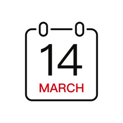 March 14 date on the calendar, vector line stroke icon for user interface. Calendar with date, vector illustration.