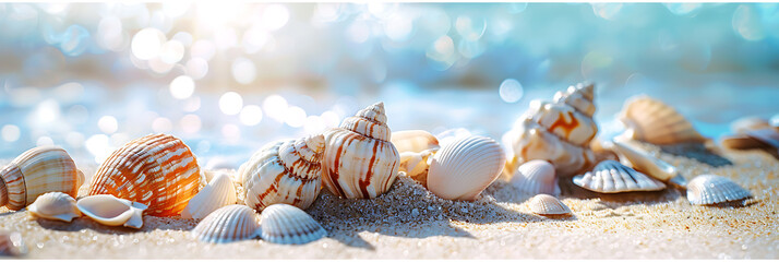 Seashells Scattered on Sandy Beach