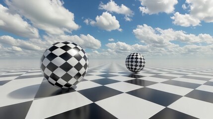 Two Black and White Balls on Checkered Surface Generative AI