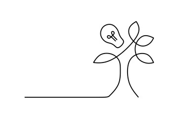 Fototapeta premium Continuous line drawing of tree with light bulb. Vector illustration