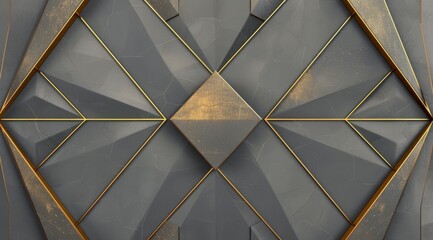 A geometric pattern with golden lines on gray background Generative AI