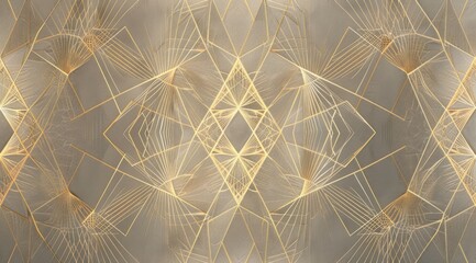 pattern of lines and triangles in gold on grey, creating an intricate design with the illusion that they form a three-dimensional structure within the background Generative AI