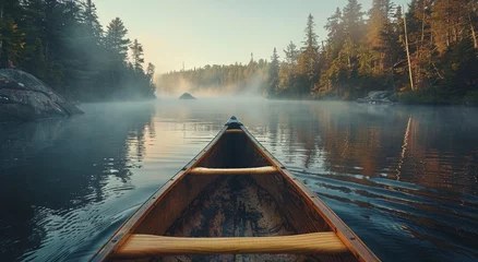 Foto op Canvas Canoe on Lake With Trees © ArtCookStudio