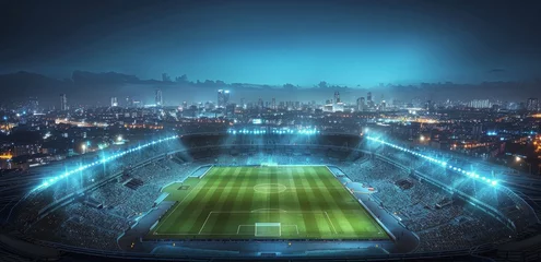Foto op Canvas Aerial View of Soccer Stadium at Night © ArtCookStudio