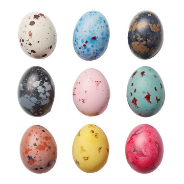 set of colorful easter eggs with abstract design on a transparent background