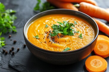 Bowl of Carrot Soup With Parsley