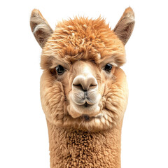 Alpaca face shot on white background,png