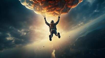 Man jumping with a parachute