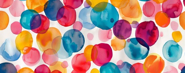 Colorful watercolor splotches forming abstract circles on a white background, perfect for artistic designs.