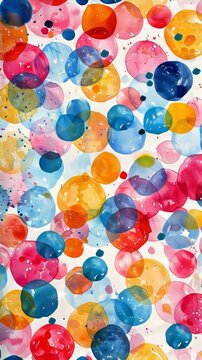 A painting of many different colored circles. The circles are all different sizes and colors, and they are scattered all over the painting.