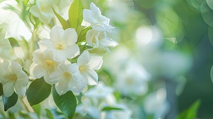 enchanting beauty of jasmine flowers with a close-up view capturing their delicate white petals in a lush garden setting