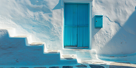 white wall and blue door Santorini Island traditional Greek architecture