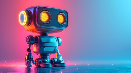 small cute robot on a cyber background