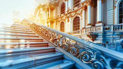 Obraz premium Majestic palace bathed in golden light, its historical grandeur inviting visitors to explore the depths of art and culture