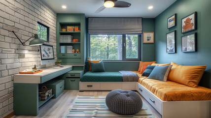 Energetic kids' oasis inspiring adventure and exploration with dynamic colors