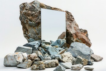Colored stones with mirror on white background.