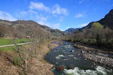 Talvera, river in South Tirol, Italy. View from Bolzano.