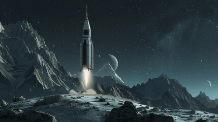 rocket starts taking off into space - obrazy, fototapety, plakaty