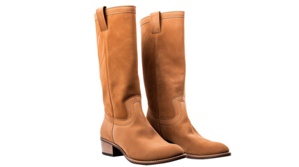 A pair of brown boots standing on a white background