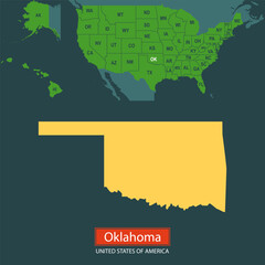 United States of America, Oklahoma state, map borders of the USA Oklahoma state.