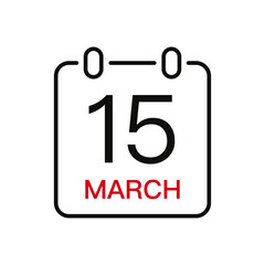 March 15 date on the calendar, vector line stroke icon for user interface. Calendar with date, vector illustration.