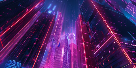 Cyberpunk glowing neon sci fi city