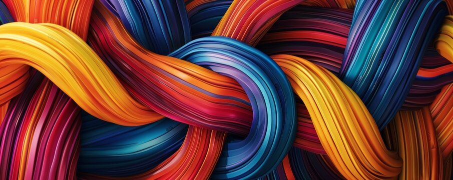Vibrant knot of intertwined lines, symbolizing complexity and connection in a colorful abstract design.