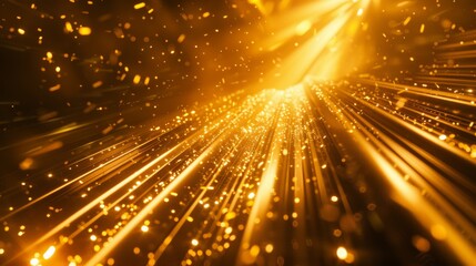 Fototapeta na wymiar Abstract golden speed light rays with sparkling particles. Futuristic technology concept. Design for banner, header, poster