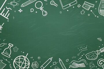 green educational background with white hand-drawn educational illustrations, educational background, education green background, blackboard background, green blackboard and educational icons