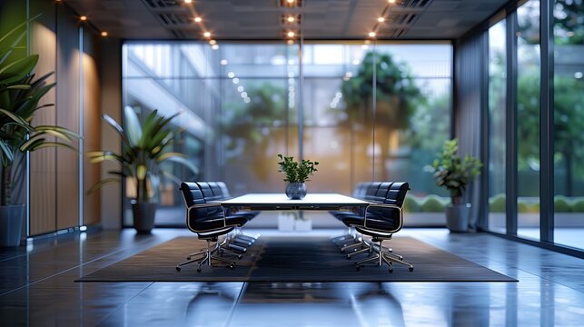 Interior of a modern conference room Blurred office background, business background, out of focus