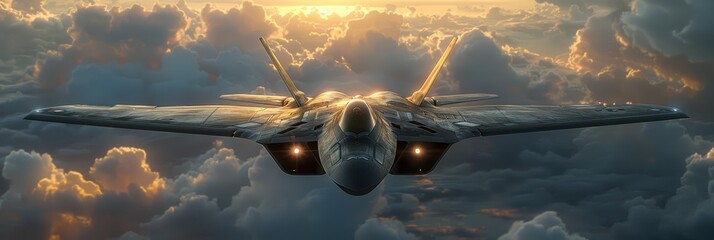 Futuristic fighter plane taking flight, embodying the pinnacle of aerial innovation. - obrazy, fototapety, plakaty