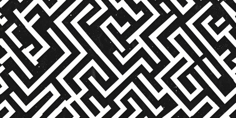 pattern with a digital drawing of a maze, its surfaces adorned in black and white hues, forming an intricate geometric mosaic Generative AI