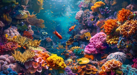 Schilderijen op glas A vibrant coral reef with colorful sea  © Food gallery