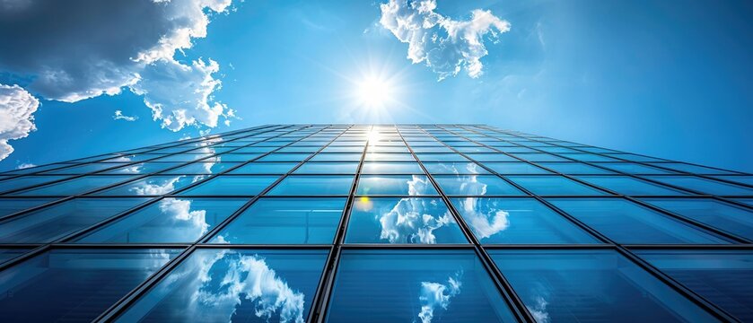 Low angle view of innovative solar canopies, sleek design, blue skies, Nikon z7