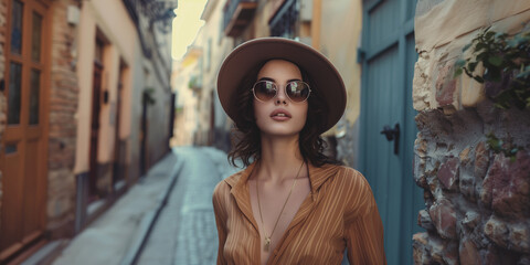Naklejka premium Portrait of a beautiful woman wear clothing 90's style