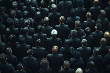 Gathering of People in Black Attire to Mourn and Pay Respects. Concept Funeral, Mourning, Commemoration, Paying Respects