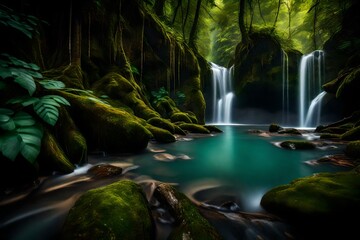 A hidden gem of a waterfall, nestled deep within a dense forest, its secluded beauty known only to...