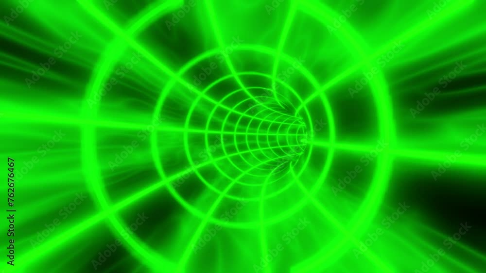 Poster green color animation loop with glowing lights. interdimensional tunnel background 3d