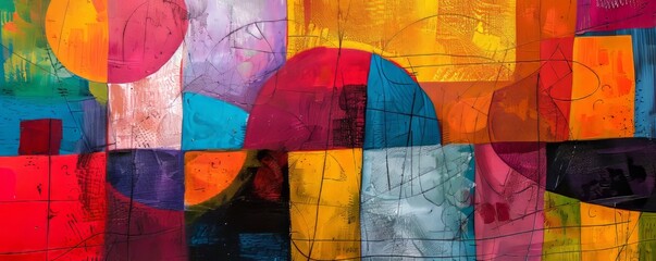 Fototapeta premium Vibrant shapes and textures create a captivating multi-color abstraction, perfect for modern decor.