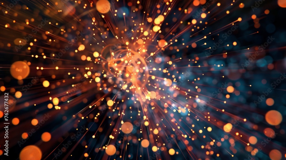 Poster tech-inspired particle lines extend outward in a dynamic display, perfect for futuristic designs