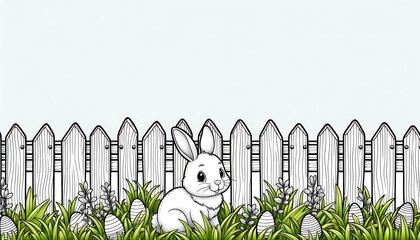 A vibrant cartoon garden scene with a wooden fence and colorful flowers. The image depicts a cheerful, sunny day with clear blue skies.