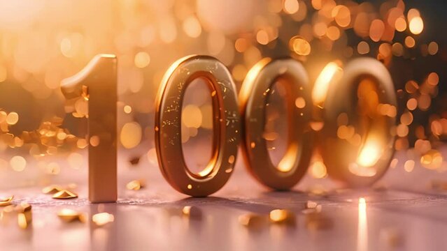 1k or 1000 followers or likes thank you. Golden numbers, confetti sparkling lights. Social Network friends, followers, Web users. Subscribers, followers or likes celebration.4k video. Anniversary 4k