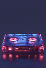 Audio cassette, 80s vintage concept, neon - obrazy, fototapety, plakaty