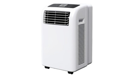 A modern white air conditioner stands gracefully on a pristine white background
