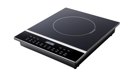 A sleek black stove top gleams against a pristine white background, creating a striking contrast